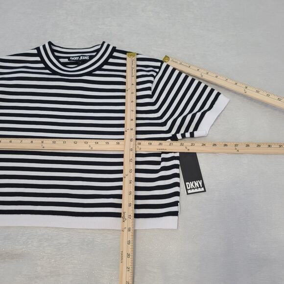 DKNY Jeans Breton stripe women's crop top black/white Size Large Fisherman - Picture 5 of 7
